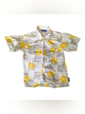 Hawaiian Button-Down Shirt with Yellow Floral Print